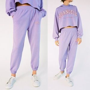 Zara High Waist Varsity Jogger Sweat Pants Light Lilac Los Angeles Cali